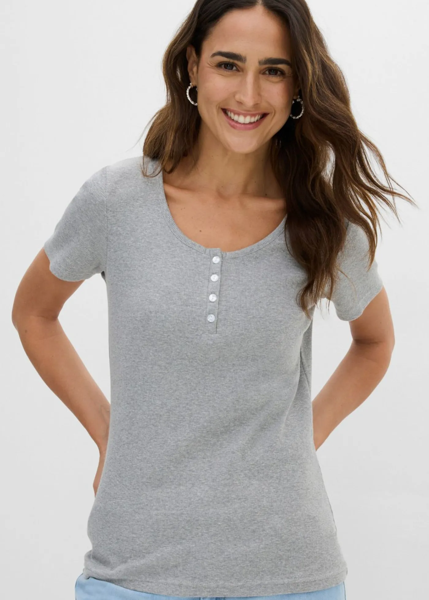 Hot Camiseta henley con algodón orgánico puro Mujer Básicos|Camisetas