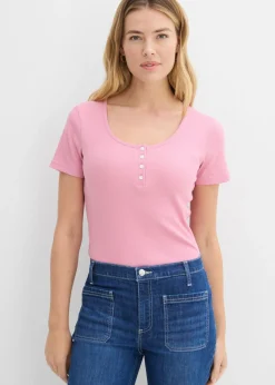 New Camiseta henley con algodón orgánico puro Mujer Básicos|Camisetas
