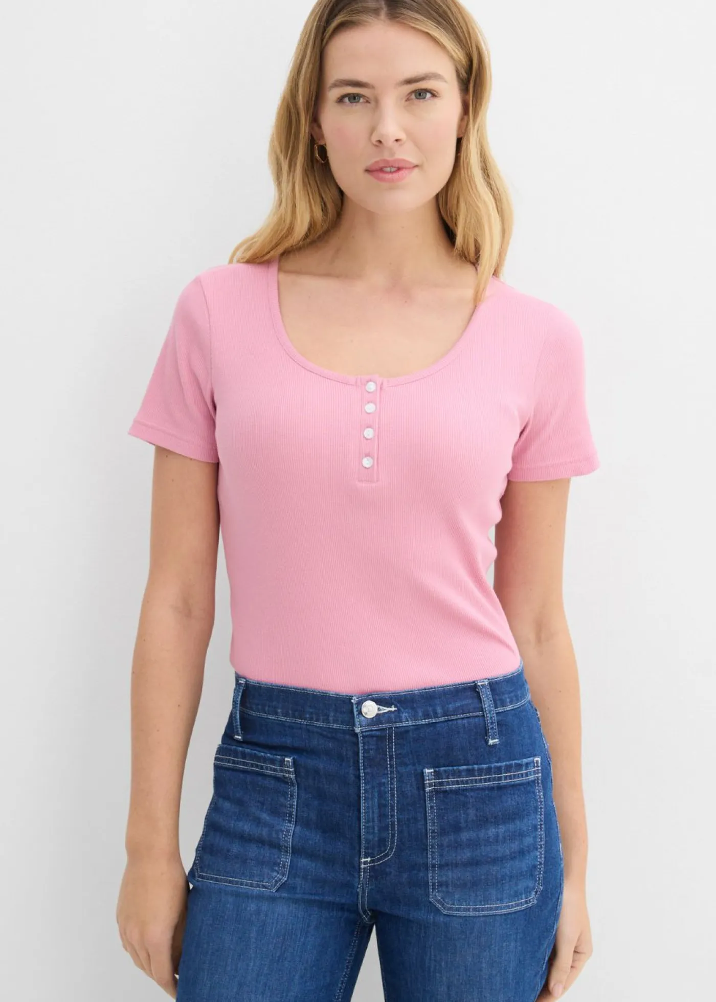 New Camiseta henley con algodón orgánico puro Mujer Básicos|Camisetas