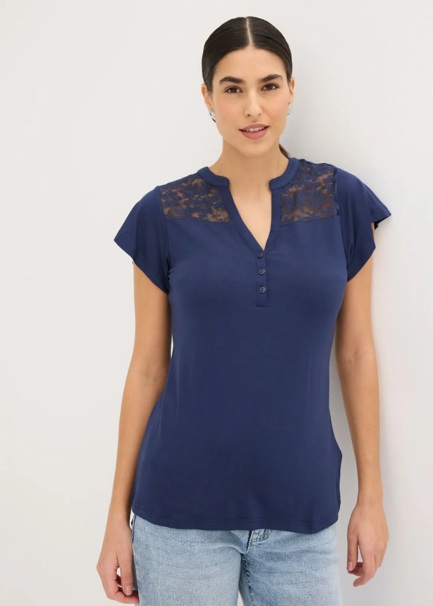 Discount Camiseta henley de mezcla de viscosa Mujer Camisetas
