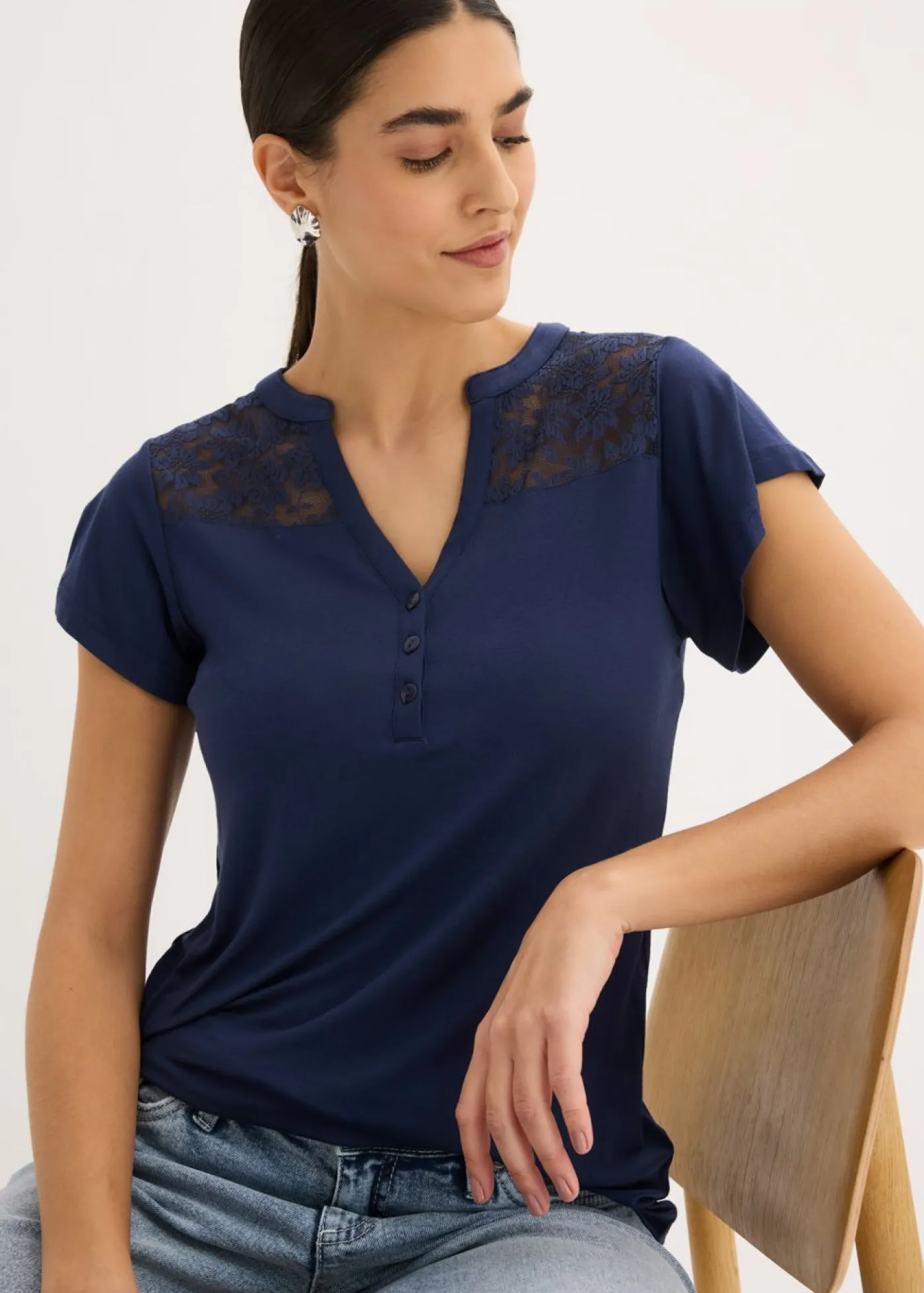 Discount Camiseta henley de mezcla de viscosa Mujer Camisetas