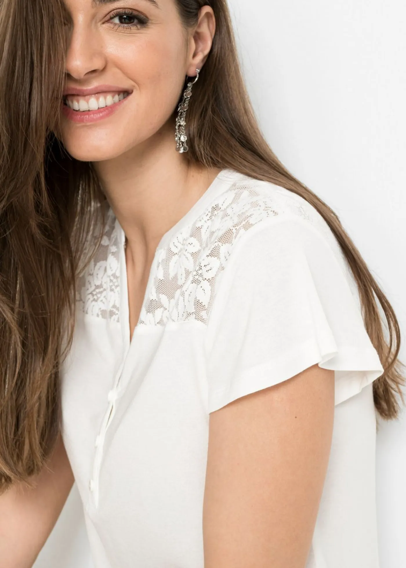 Camiseta henley de mezcla de viscosa Mujer Camisetas