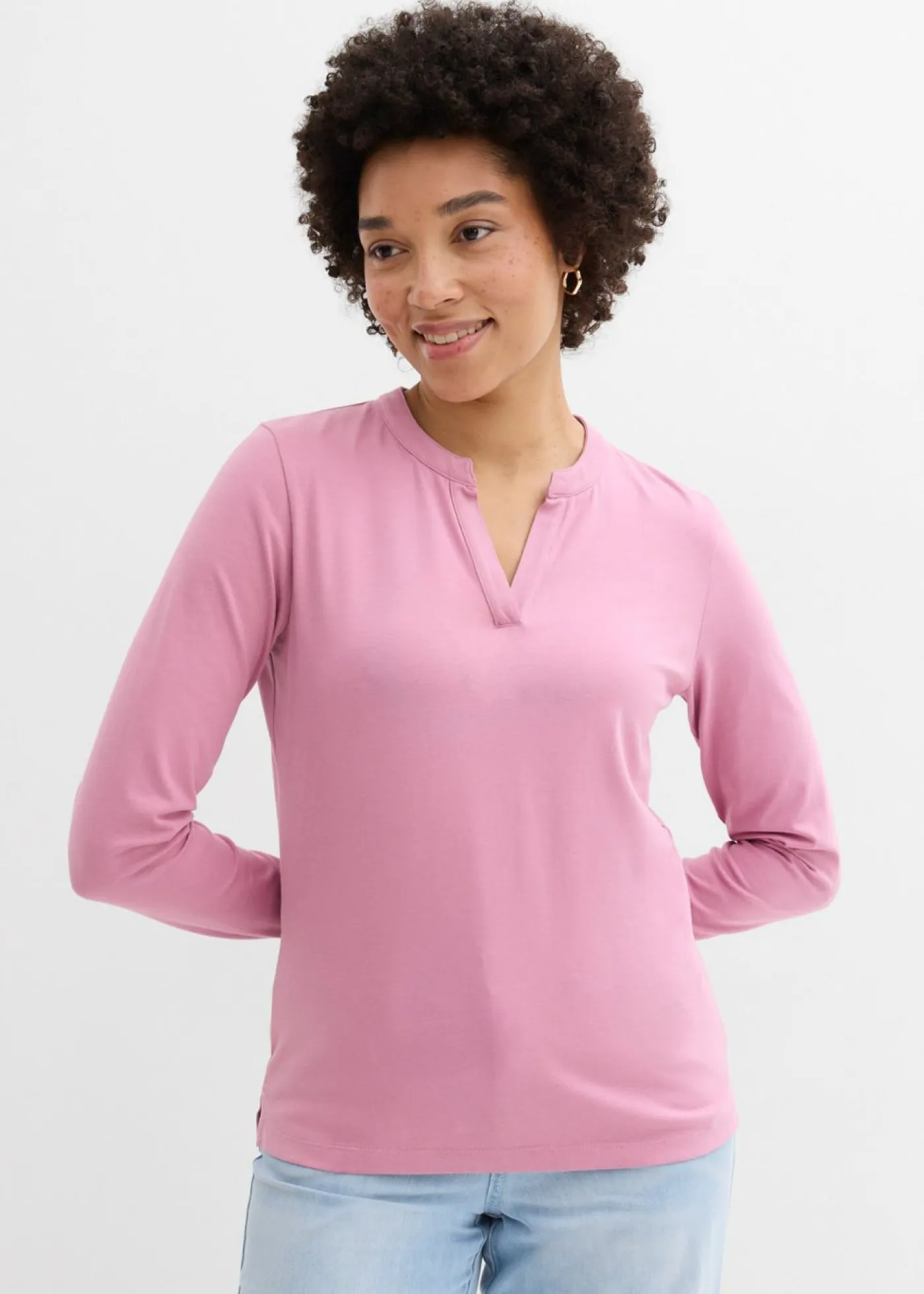 Clearance Camiseta henley hasta la cadera Mujer Básicos|Camisetas
