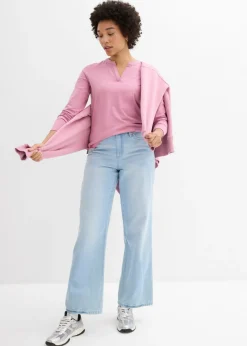 Clearance Camiseta henley hasta la cadera Mujer Básicos|Camisetas