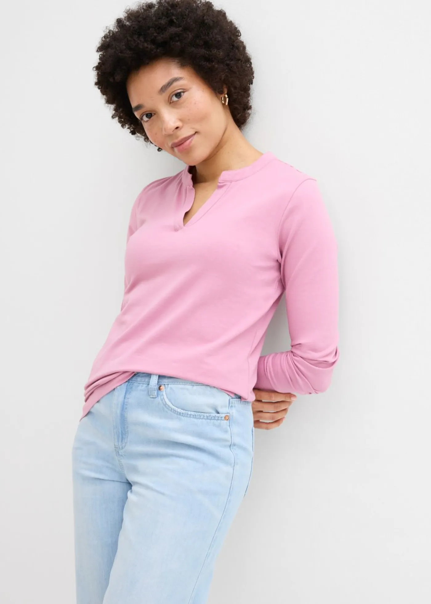 Clearance Camiseta henley hasta la cadera Mujer Básicos|Camisetas