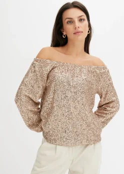 Best Camiseta holgada con escote bañera y lentejuelas Mujer Camisetas