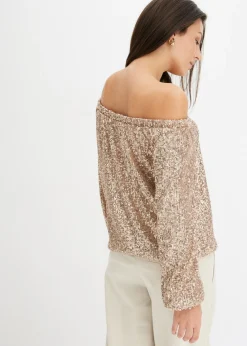 Best Camiseta holgada con escote bañera y lentejuelas Mujer Camisetas