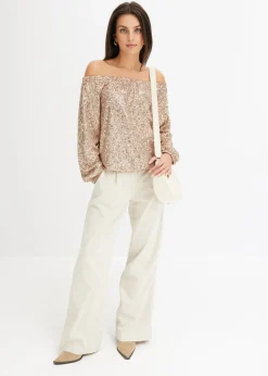 Best Camiseta holgada con escote bañera y lentejuelas Mujer Camisetas