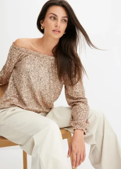 Best Camiseta holgada con escote bañera y lentejuelas Mujer Camisetas