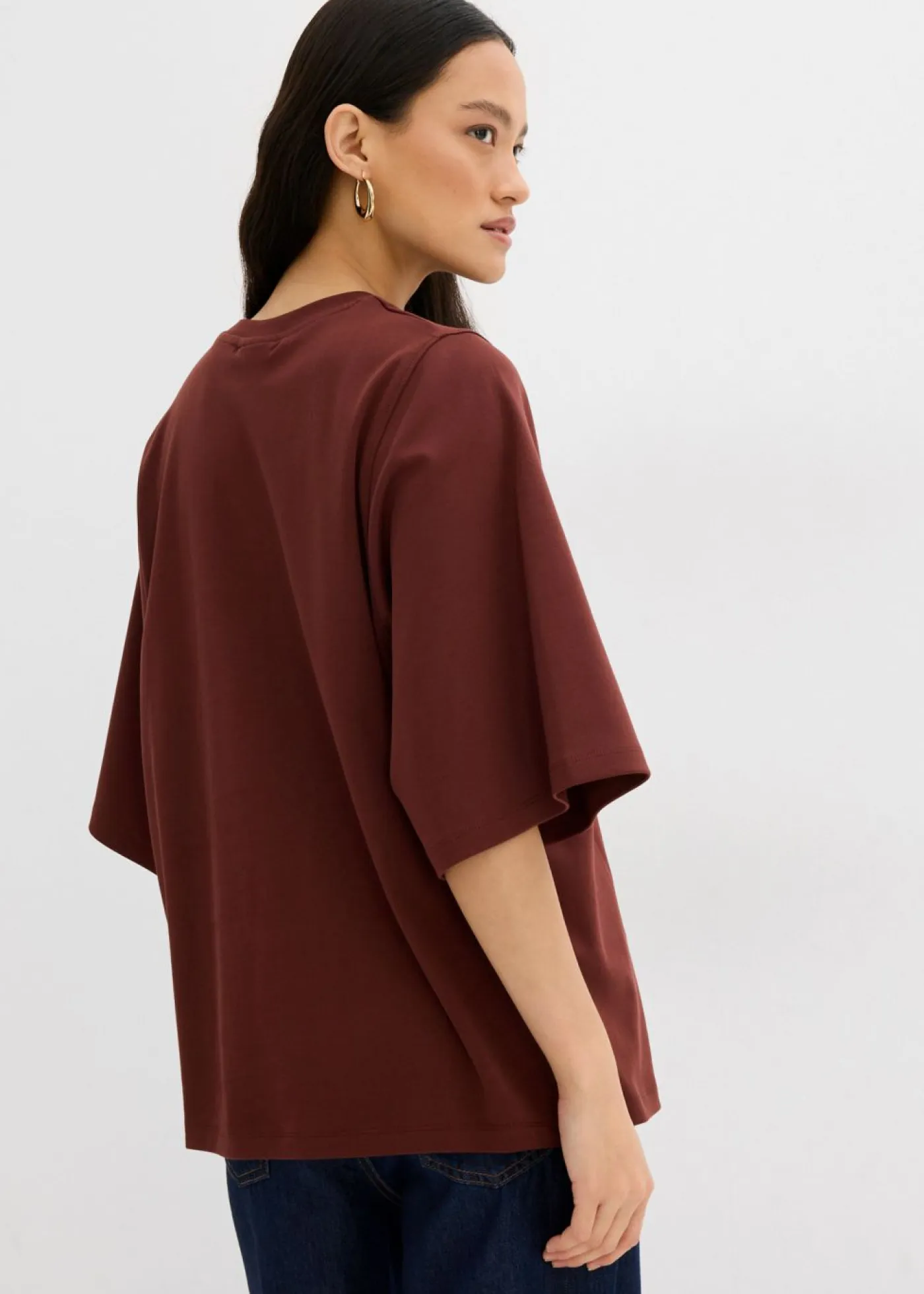 Clearance Camiseta holgada de algodón orgánico puro con mangas anchas Mujer Esenciales|Camisetas