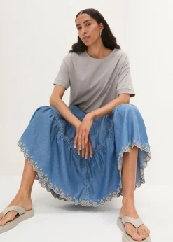 Clearance Camiseta holgada de algodón con aberturas laterales Mujer Camisetas