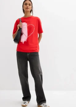 Outlet Camiseta holgada de mezcla de algodón orgánico elástico Mujer Camisetas