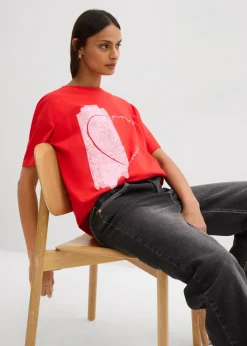Outlet Camiseta holgada de mezcla de algodón orgánico elástico Mujer Camisetas