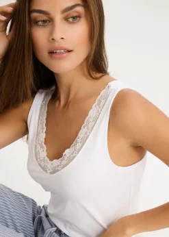 Outlet Camiseta interior de algodón orgánico y encaje (2 unidades) Mujer Ropa Interior De Algodón