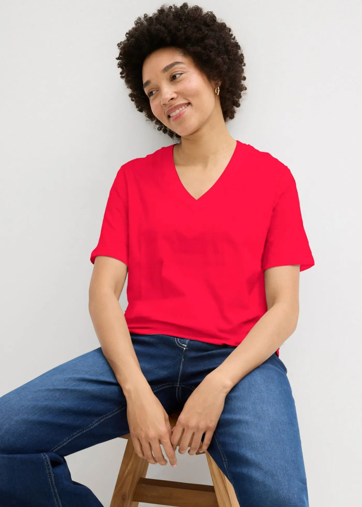 Sale Camiseta larga ancha con cuello en V, manga corta (5 unidades) Mujer Básicos|Camisetas