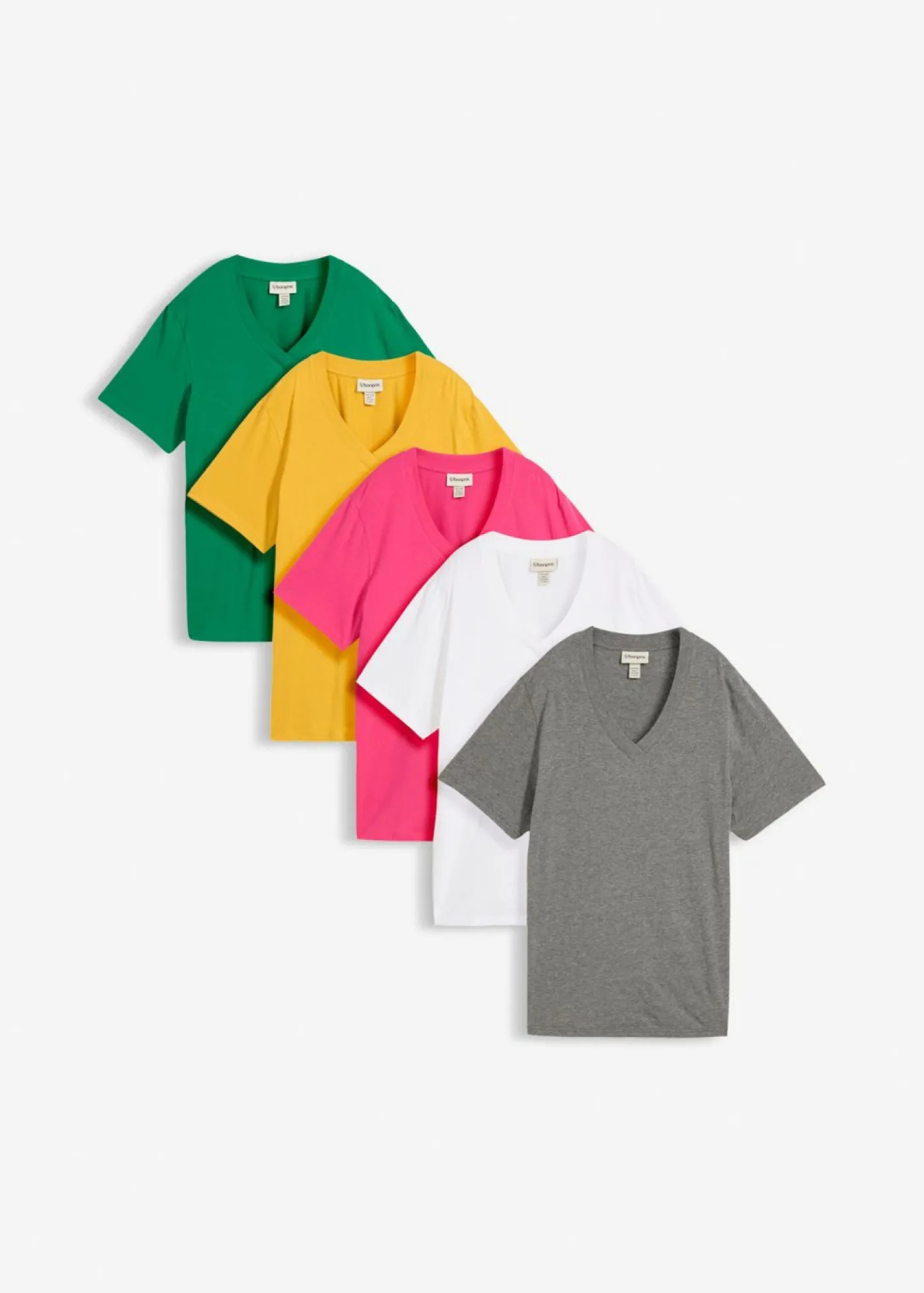 Camiseta larga ancha con cuello en V, manga corta (5 unidades) Mujer Básicos|Camisetas