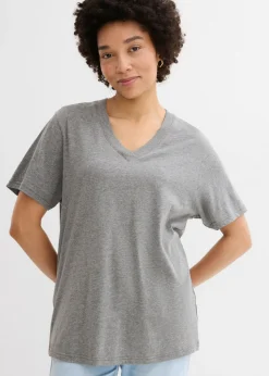 Camiseta larga ancha con cuello en V, manga corta (5 unidades) Mujer Básicos|Camisetas