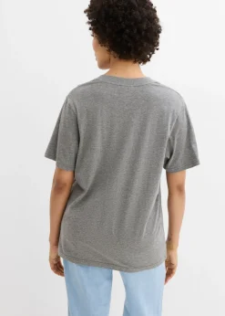 Camiseta larga ancha con cuello en V, manga corta (5 unidades) Mujer Básicos|Camisetas
