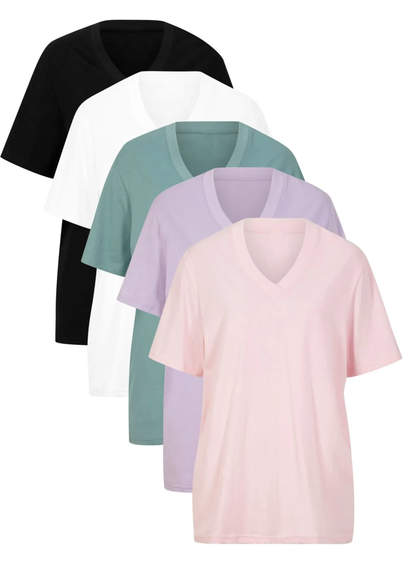 Best Camiseta larga ancha con cuello en V, manga corta (5 unidades) Mujer Básicos|Camisetas