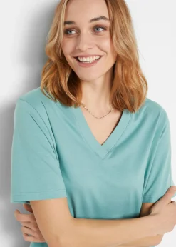 Best Camiseta larga ancha con cuello en V, manga corta (5 unidades) Mujer Básicos|Camisetas