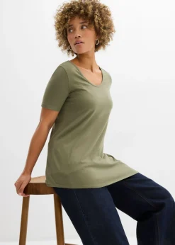Best Camiseta larga asimétrica de mezcla de algodón y viscosa Mujer Camisetas|Novedades