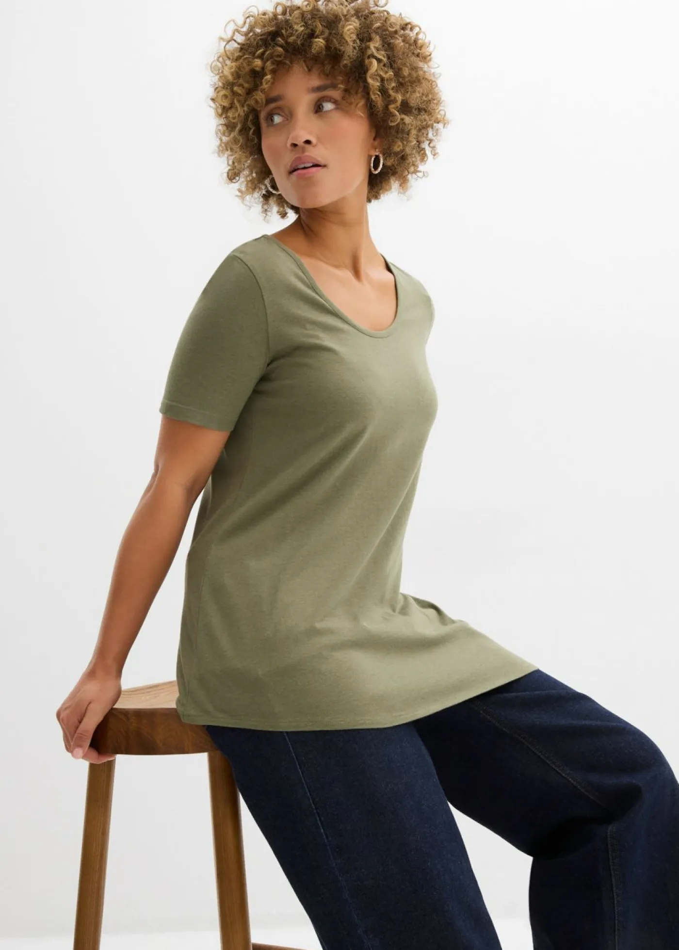 Best Camiseta larga asimétrica de mezcla de algodón y viscosa Mujer Camisetas|Novedades