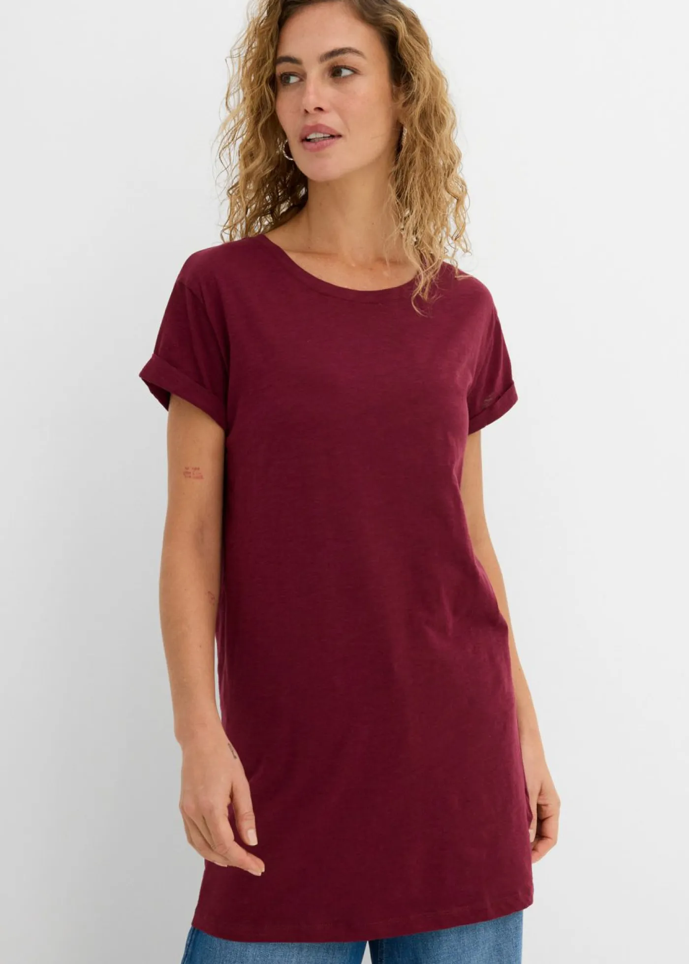 New Camiseta larga de algodón puro Mujer Básicos|Camisetas