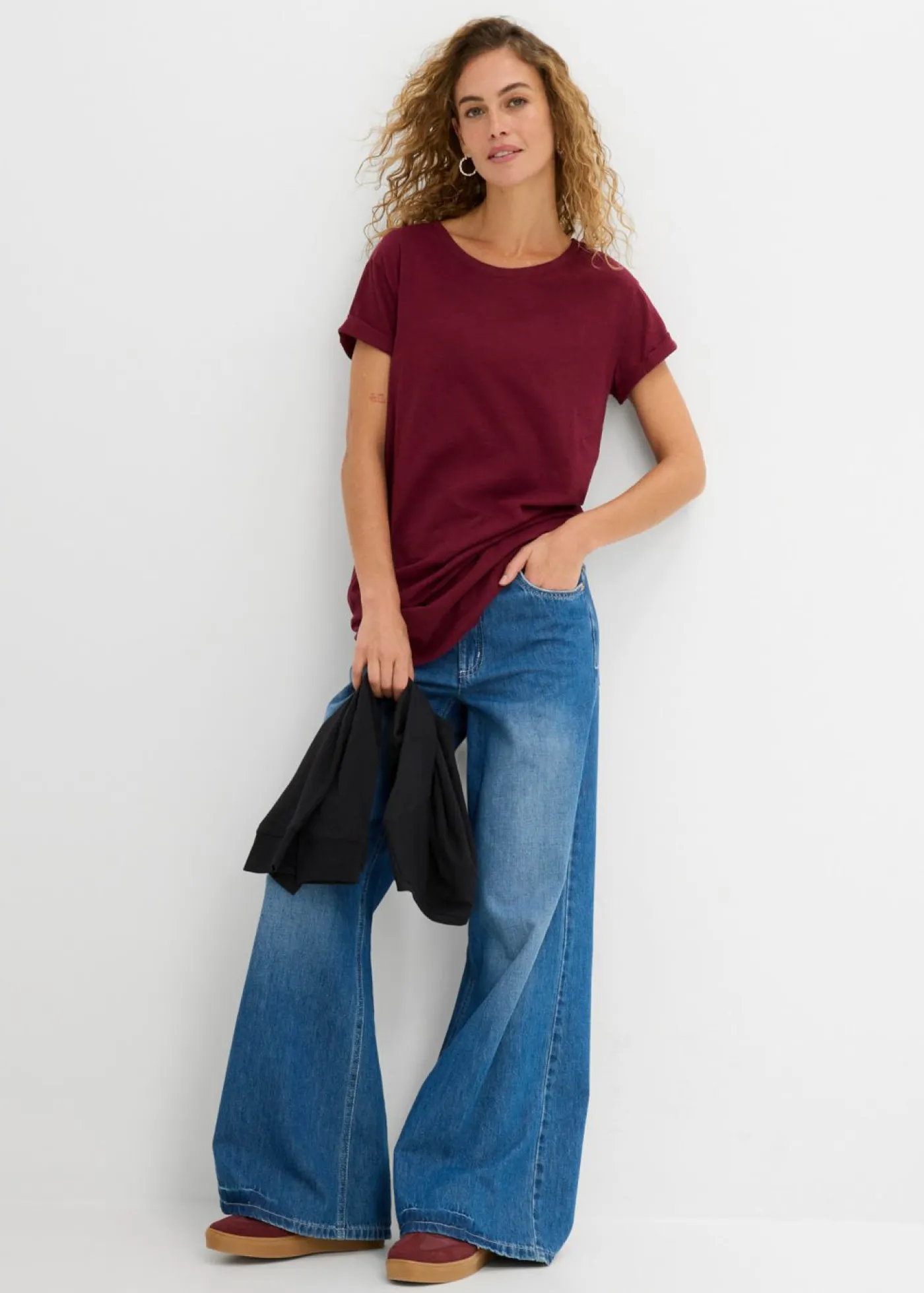 New Camiseta larga de algodón puro Mujer Básicos|Camisetas