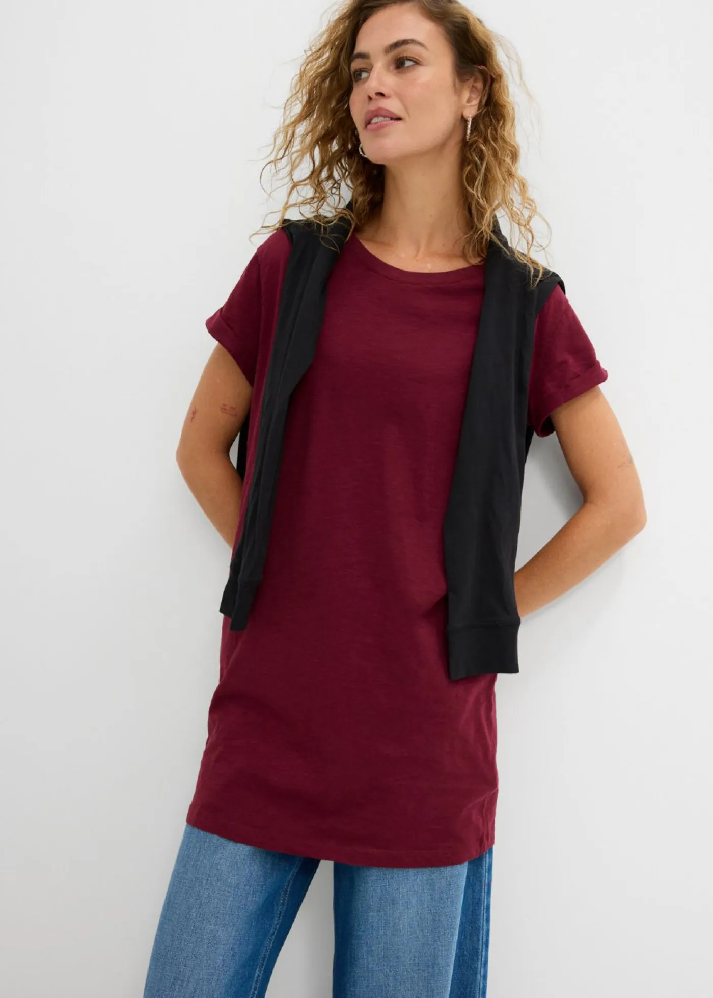 New Camiseta larga de algodón puro Mujer Básicos|Camisetas