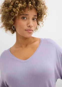 Sale Camiseta larga de mezcla de viscosa sostenible Mujer Camisetas|Novedades