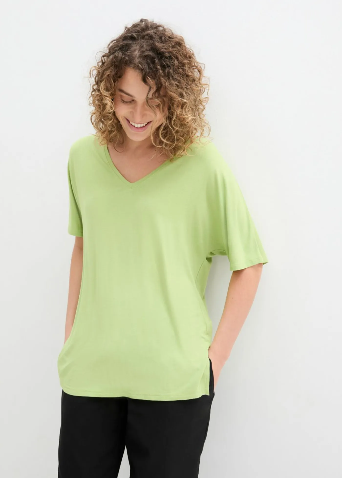Best Camiseta larga de mezcla de viscosa sostenible Mujer Camisetas|Novedades