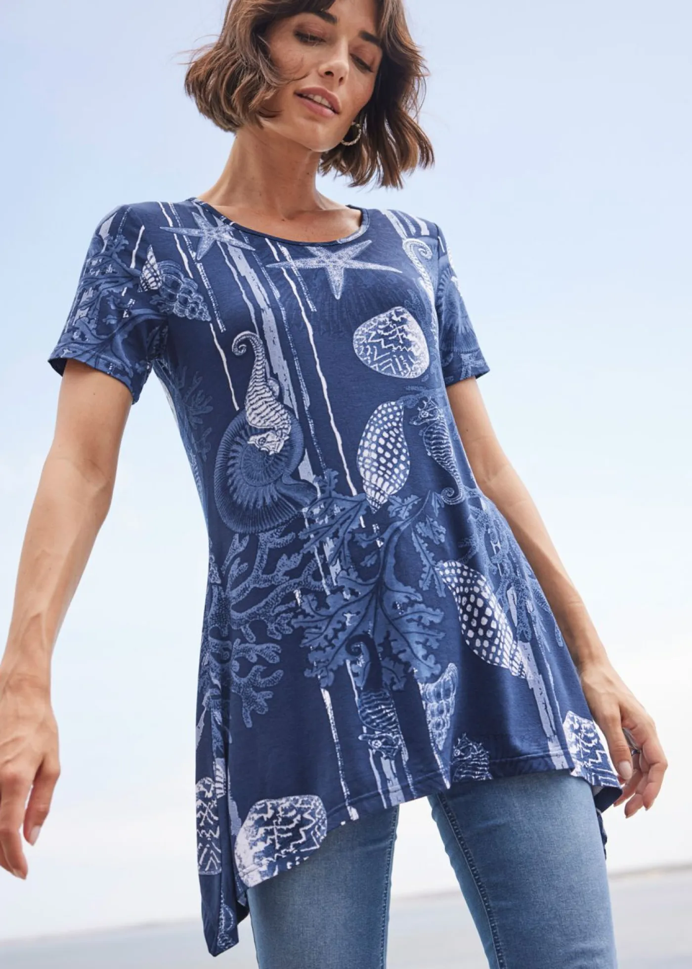 Sale Camiseta larga de suave mezcla de viscosa Mujer Camisetas