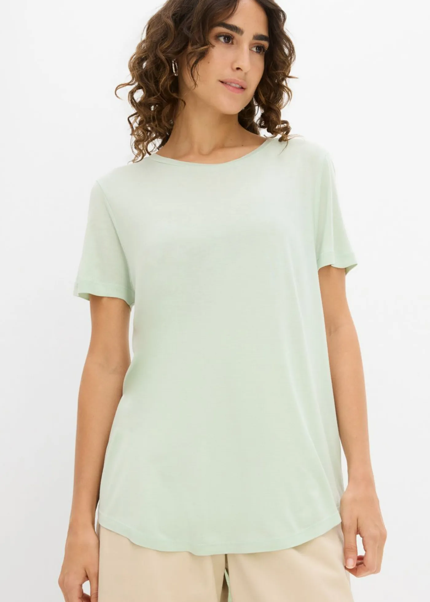 Sale Camiseta larga de viscosa suave Mujer Básicos|Camisetas