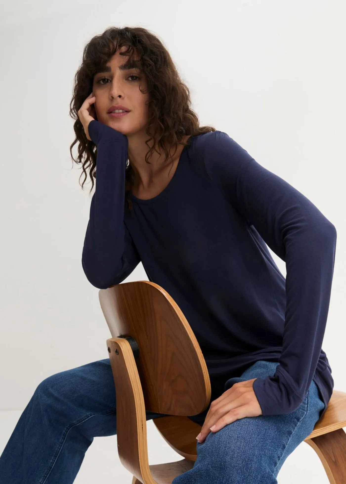 Discount Camiseta larga de viscosa con manga larga Mujer Camisetas