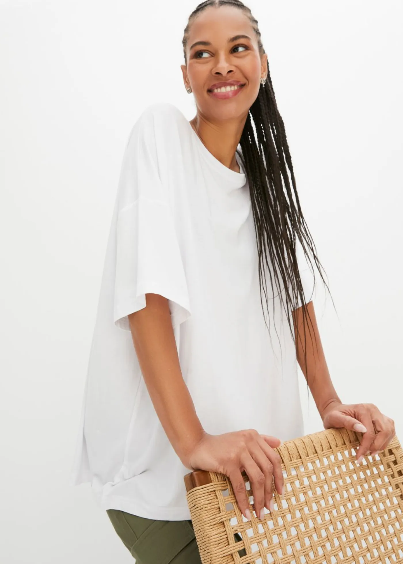 Outlet Camiseta oversize de viscosa fluida Mujer Camisetas