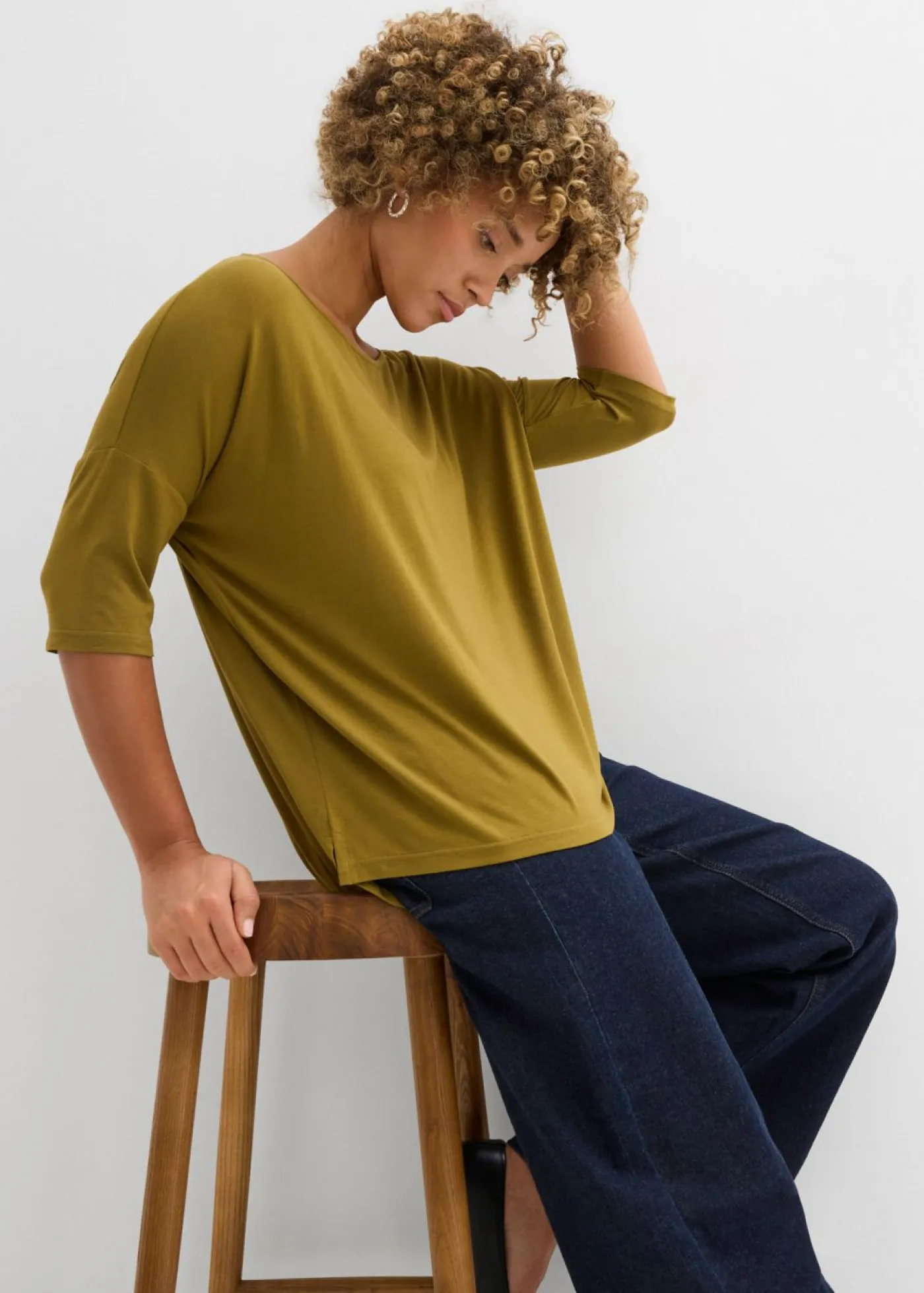 Clearance Camiseta tipo boxy de mezcla de viscosa suave Mujer Camisetas|Novedades