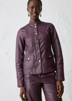 Outlet Cazadora de cuero en napa de cordero Mujer Premium|Chaquetas Y Abrigos