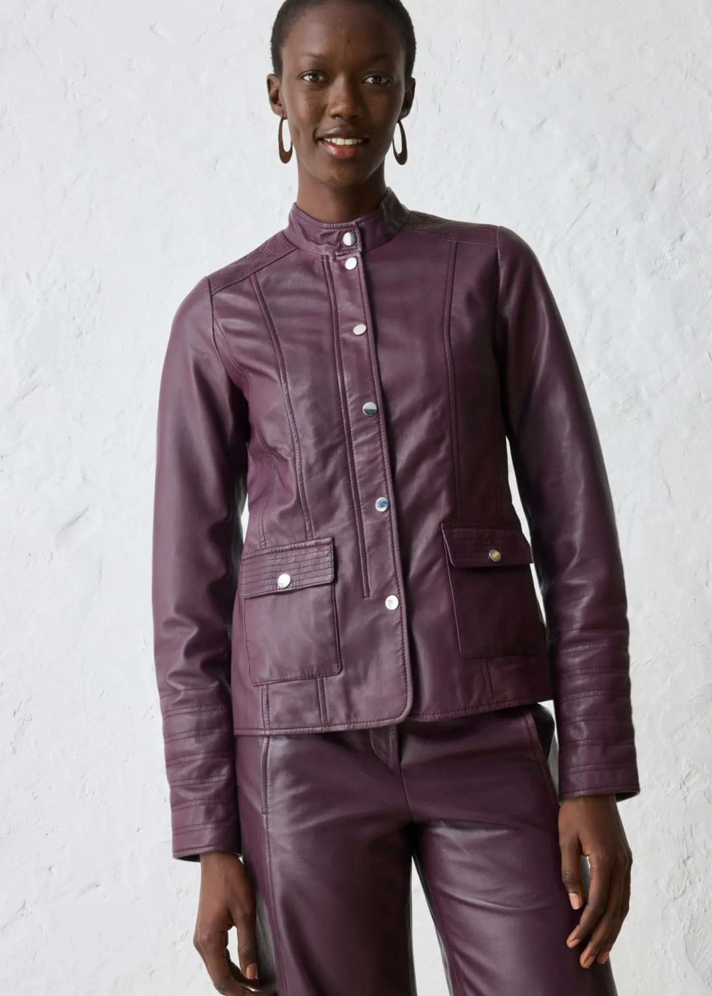 Outlet Cazadora de cuero en napa de cordero Mujer Premium|Chaquetas Y Abrigos