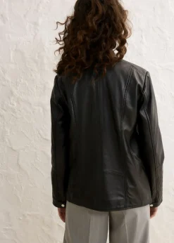 Outlet Cazadora de cuero en napa de cordero Mujer Premium|Chaquetas Y Abrigos