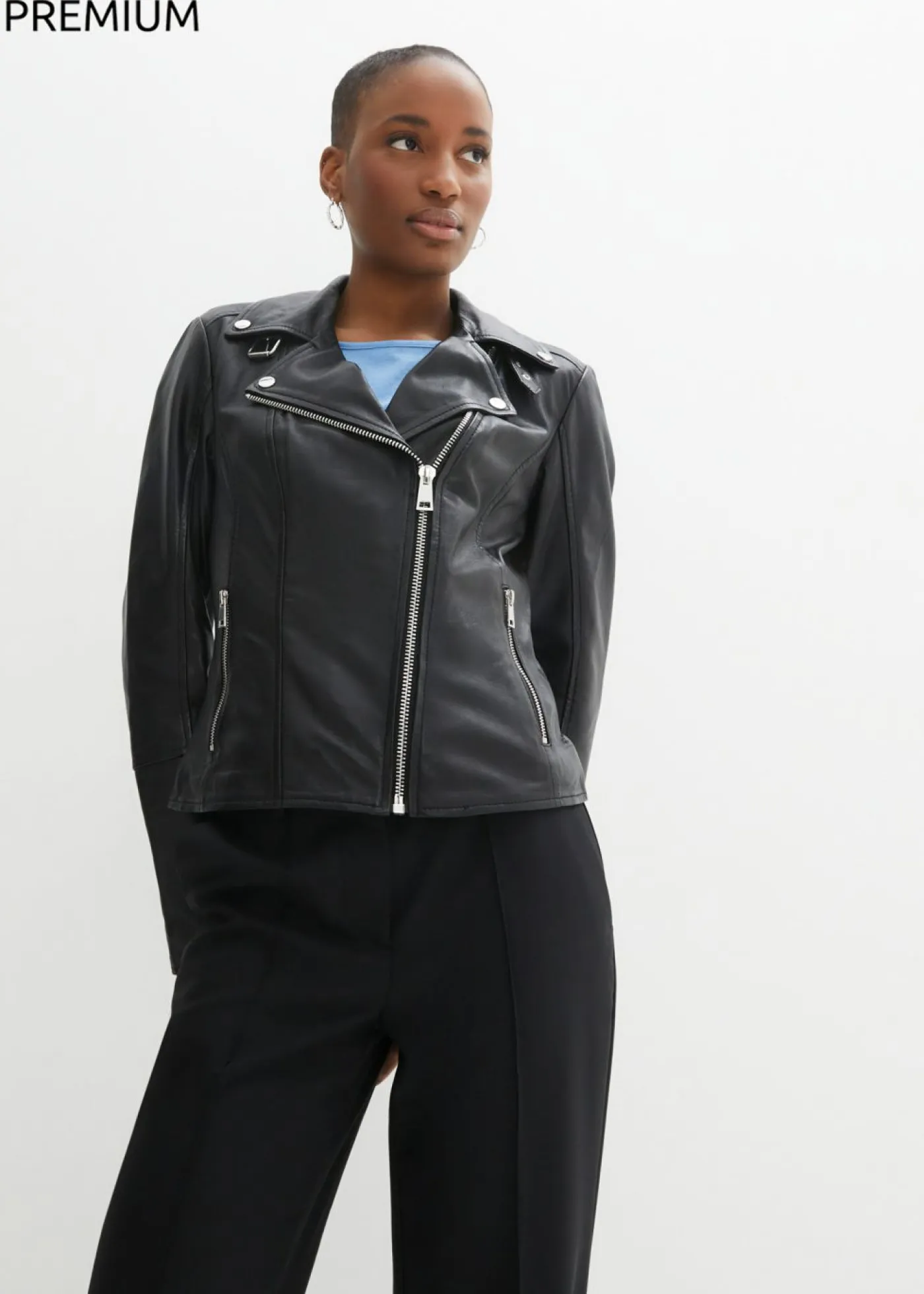 Online Cazadora motera de napa Mujer Premium|Chaquetas Y Abrigos