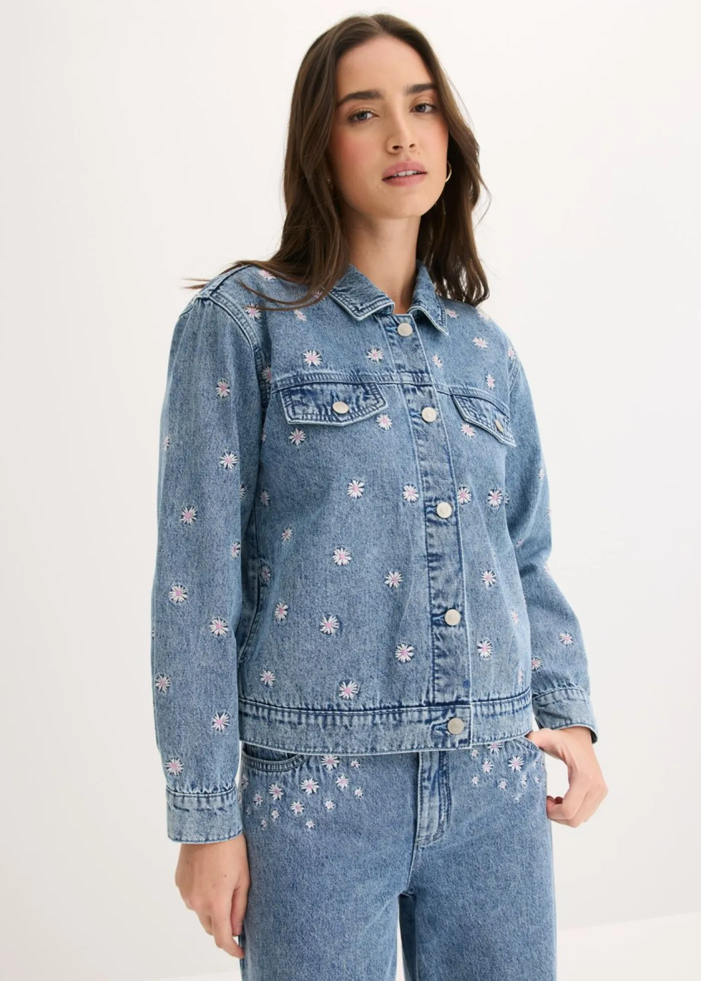 Hot Cazadora vaquera con bordado de flores Mujer Chaquetas Y Abrigos|Novedades