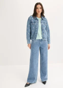 Hot Cazadora vaquera con bordado de flores Mujer Chaquetas Y Abrigos|Novedades