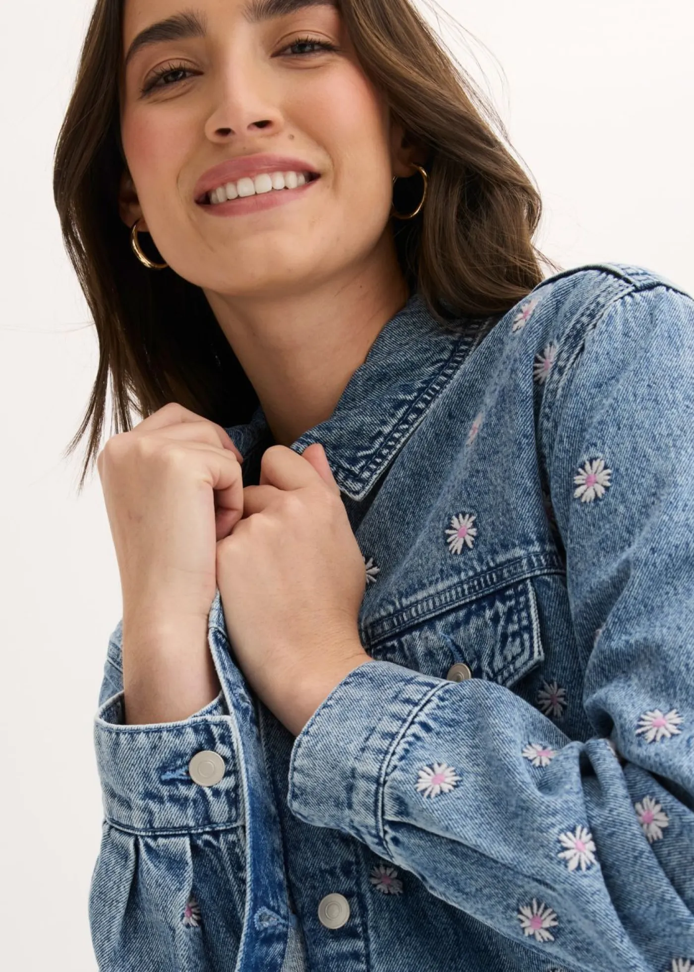 Hot Cazadora vaquera con bordado de flores Mujer Chaquetas Y Abrigos|Novedades