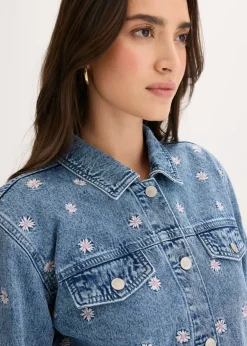 Hot Cazadora vaquera con bordado de flores Mujer Chaquetas Y Abrigos|Novedades