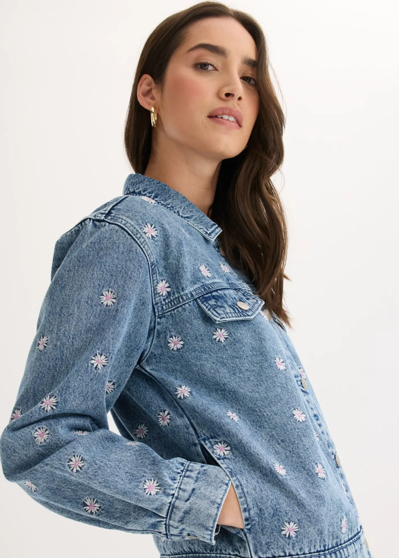 Hot Cazadora vaquera con bordado de flores Mujer Chaquetas Y Abrigos|Novedades