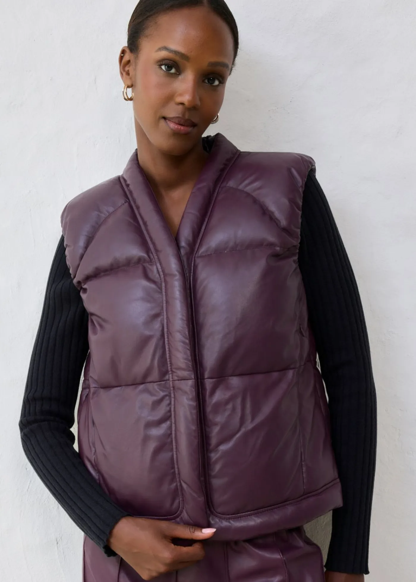 Discount Chaleco acolchado de napa de cordero Mujer Chaquetas Y Abrigos