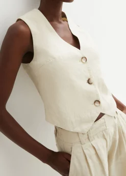 Online Chaleco de lino puro Mujer Premium|Chaquetas Y Abrigos