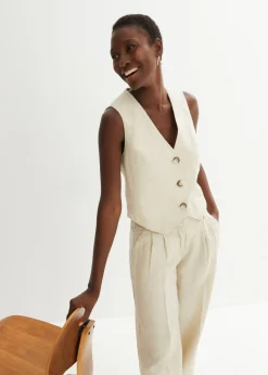 Online Chaleco de lino puro Mujer Premium|Chaquetas Y Abrigos