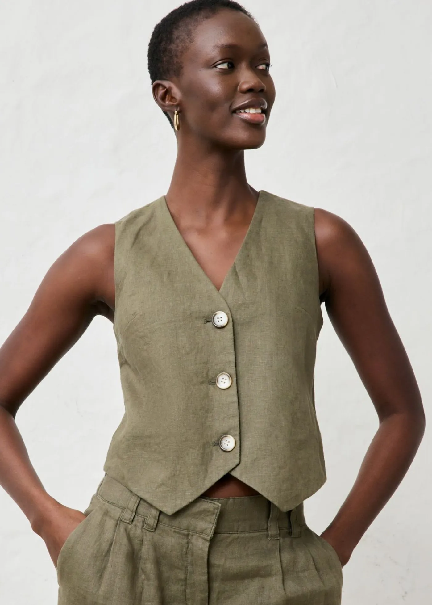 Sale Chaleco de lino puro Mujer Premium|Chaquetas Y Abrigos