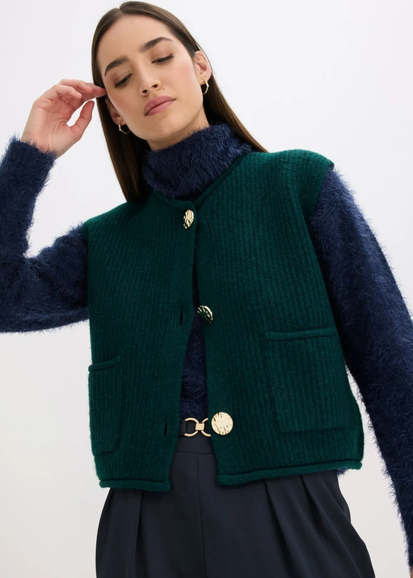 New Chaleco de punto con botones decorativos Mujer Chaquetas Y Abrigos|Ropa De Punto